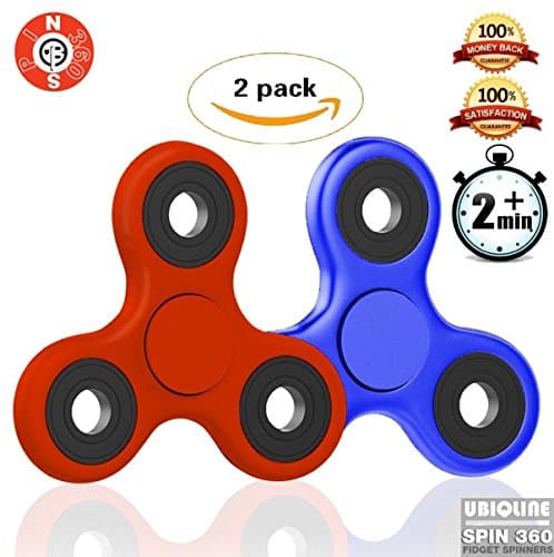 SPIN360 by UBIQLINE 2X Fidget Spinner 2 Pack Hand Spinner Fidget Toy Stress Reducer Hand Fidget Spinner for Autism, ADD ADHD Boredom Anxiety Stress 2 Pack (2 Pack, Red+Blue)
