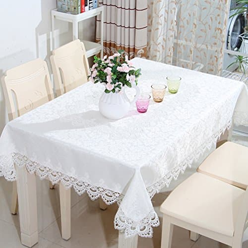 White Rectangle lace tablecloths for Wedding Party Home and Kitchen