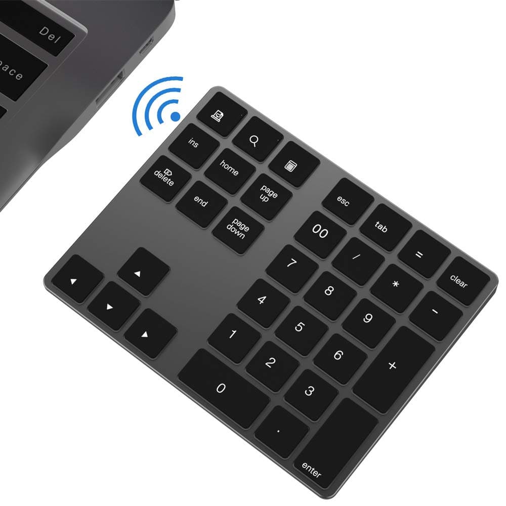 RBH Wireless Numeric Keypad, Aluminum Alloy Portable Wireless Bluetooth 34-Key External Numeric Keypad - Financial Accounting Data Input for Laptops, PC,Black