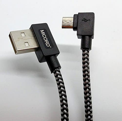 90 Degree USB 2.0 to 90 Degree Micro USB connector for Charging and Data Tranfer to Android phones and tablets. braided cable and connectors. 1 meter (3.23 feet) . (Black and White)