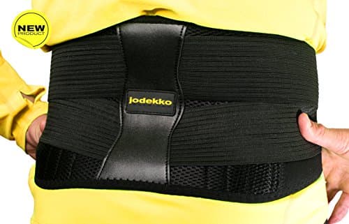 JODEKKO Premium Lumbar Support Belt Breathable Adjustable for Lower Back Pain Relief – Double Pull Brace for Back Injuries Sciatica or Herniated Disc (Black) (XL)