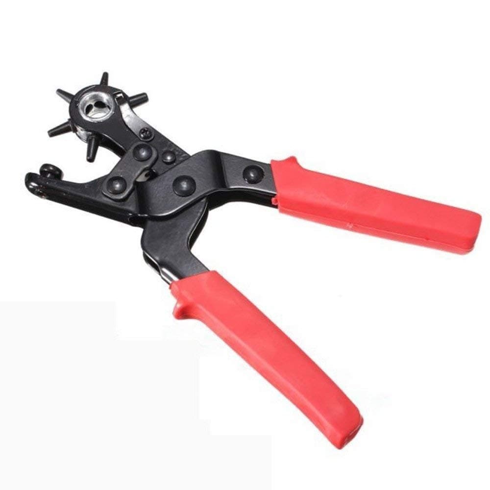 Divinezon Multipurpose Rotary Hole Punch Piller With Rubber Handle For Leather Belt, 22 X 15 X 2.5 CM, Red & Black