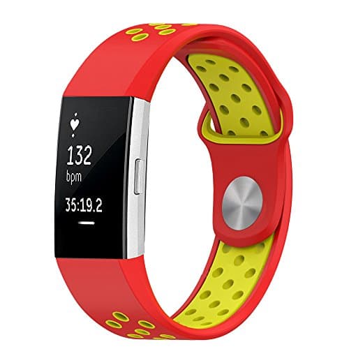 Replacement Bands for Fitbit Charge 2, Soft Silicone Adjustable Fashion Replacement Sport Strap Bands for Fitbit Charge2 Smartwatch Fitness Wristband fit 5.1-8.1" Wrist (Red+yellow, 5.5''-8.1'')