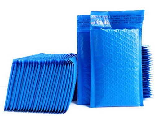 Kelkaa #000 Blue Poly Bubble Mailers Bulk Self Seal Padded Envelopes 4" x 8" Shipping Bubble Mailer Bags (Pack of 50)