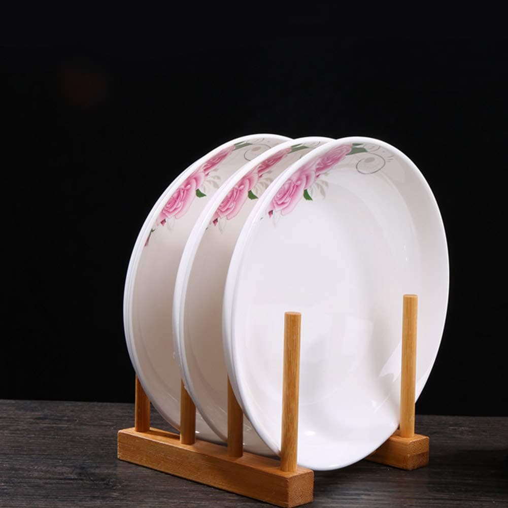 Bamboo Dish Drying Rack,Plate Bowl Cup Drying Mat Stand Drainer Storage,Pot Lid Cutting Board Drying Holder Organizer,Bamboo Dish Plate Bowl Kitchen Cabinet