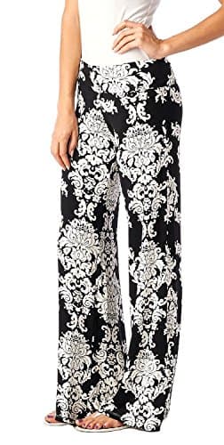 Women's Light Thin Cool Damask Palazzo Pants (M, Black)
