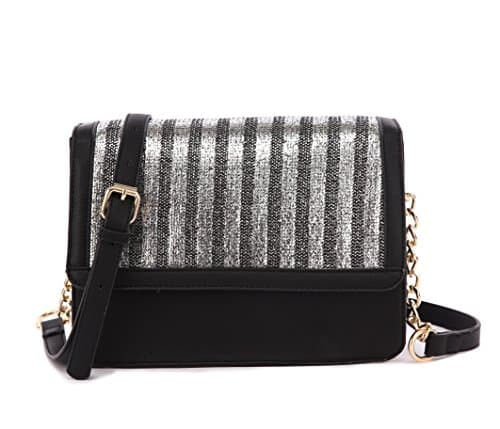 TINDER Authentic Fashion Shoulder Bag withMulti-pockeds, Adjustable Shoulder Strap, Metalic Strap Design and Zipper Closure:FRM6898-BK