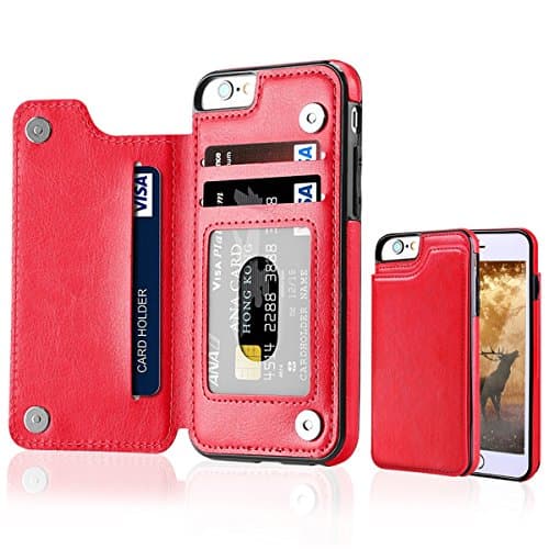 iPhone 6/6s Plus Wallet Case with Card Holder,Vintage Premium PU Leather Kickstand Card Slots Case with Double Magnetic Clasp for iPhone 6/6s Plus 5.5 Inch (iphone 6 puls-Red)