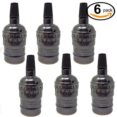 Metal Light Socket, Waycreat E26 / E27 Edison Lamp Holder Retro Pendant Lamp Holder Medium Light Socket for Fixture Replacement Industrial Vintage DIY Projects, Black, 6-Pack