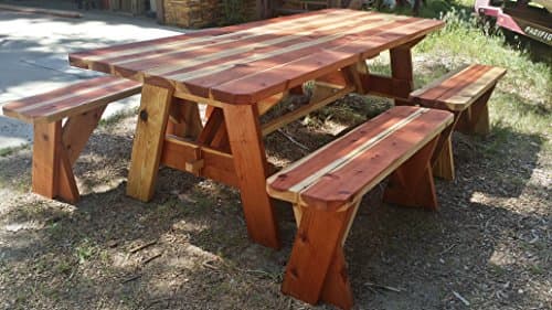 8 ft Redwood Picnic table with 4 benches