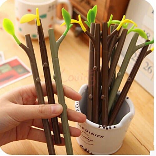8pcs 2 In 1 Pooleak Tree shaped Design Ballpoint Grass Pen With Dust-Proof Plug Leaf