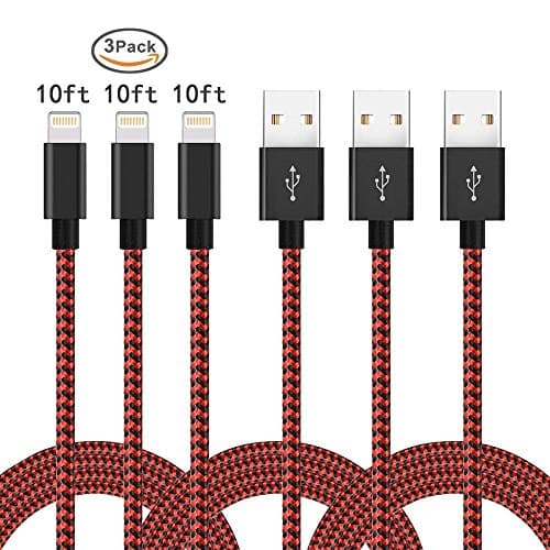 Lightning Cable,Rongqx 3Pack 10FT Nylon Braided Line,USB iPhone Charger Cord for iPhone 7/7 Plus/6/6Plus/6s/6s/Plus/5/5c/5s/SE/IPad/iPod/Min and More Red