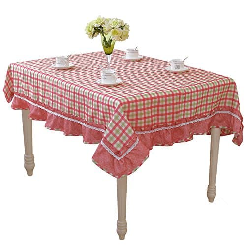 Fabric Tablecloth Gingham Various Size Multi-purpose Tablecloth Cotton Rectangular Square Round Table Cloth Cover Pink