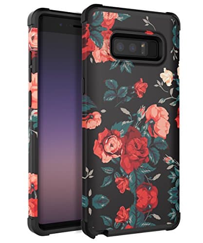 AugeCase Samsung Galaxy Note 8 Slim Dual Layer Heavy Duty Protection Rubber TPU Plastic Shock Resistant Anti-Scratch Flower Deisgn Pattern Fit Samsung Galaxy Note 8,Red Flowers