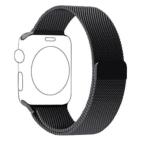 Apple Watch Band, Knnke Fully Magnetic Closure Clasp Mesh Loop Milanese Stainless Steel Bracelet Strap for Apple iWatch Sport &amp; Edition 42mm (Black)