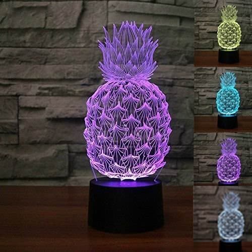 FXUSLGT3D Pineapple Night Light 16 Color Change LED Remote Control Table Desk Lamp Acrylic Flat ABS Base USB Home Decoration Toy Birthday Xmas Kid Children Gift