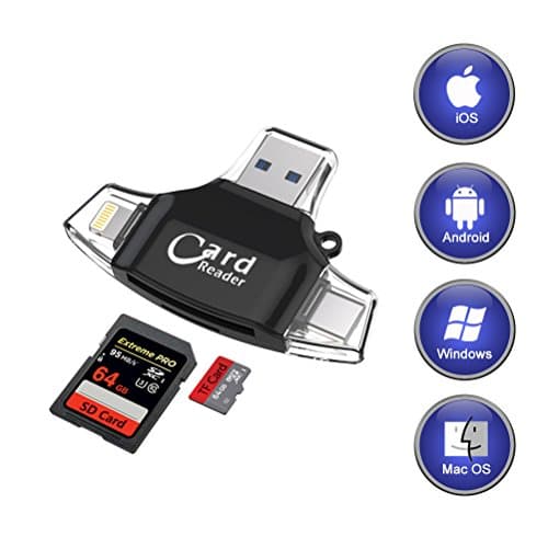 SD Card Reader, Lightning Adapter for IOS 10.3 up to 11, Trail Game Camera Viewer for iPhone 5 / 5c / 5s / SE / 6 / 6s / 7 / 7Plus [ DO NOT Support iPhone 8 / 8 Plus ] … (4 in 2 reader)