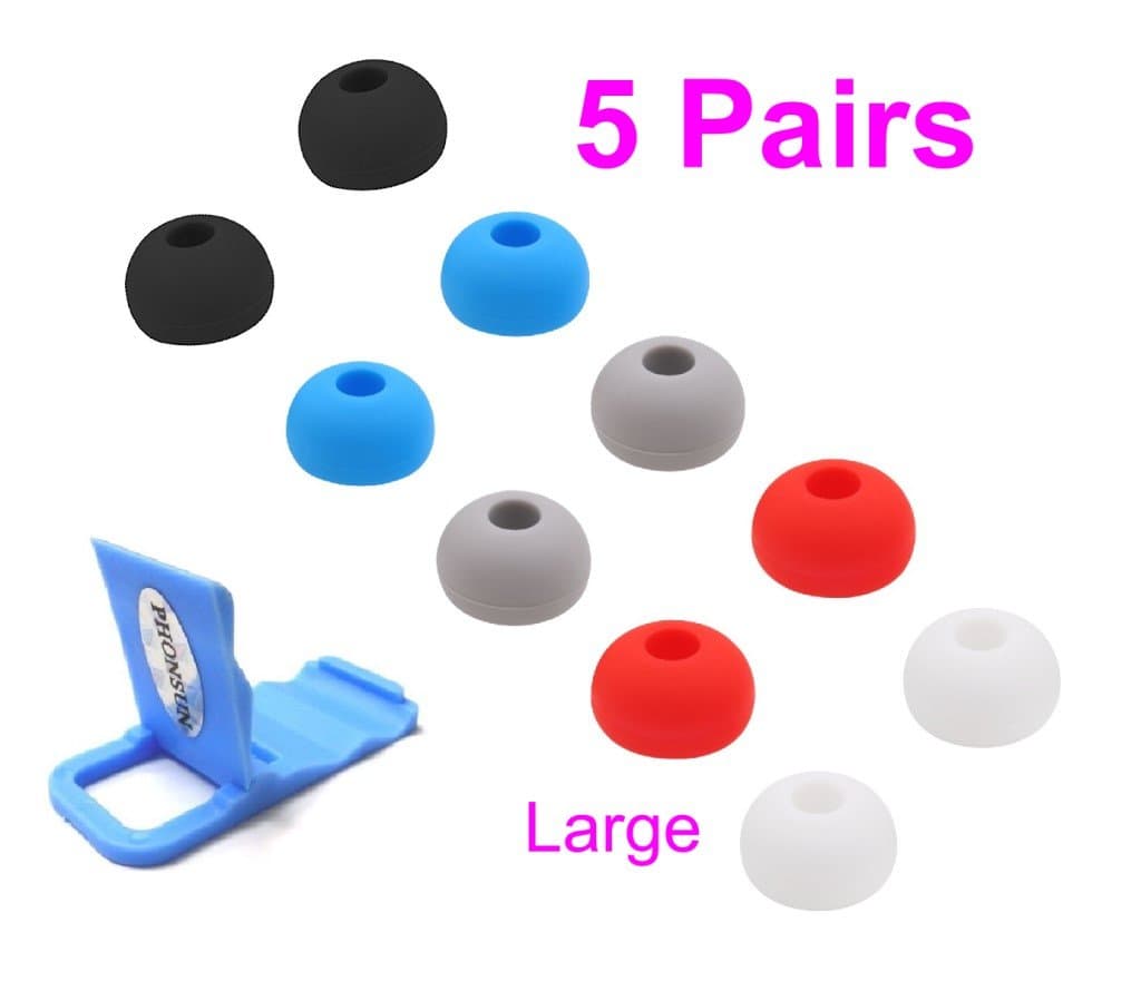 5 Pairs Large Ear Tips Ear Buds Silicone Earbuds Replacement for Beats by Dre Powerbeats 2 3 + PHONSUN Portable Cellphone Holder (Large)