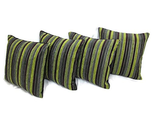 4 x Green Chenille Stripe cushion covers 18"-45 cm complete with Cushions/ Inners /Inserts