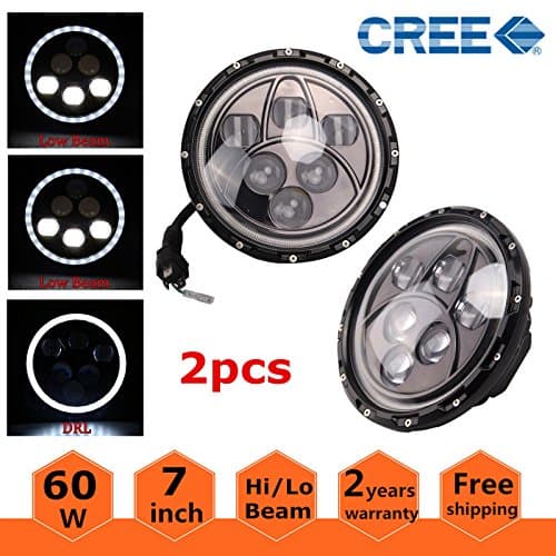 2x 7" Inch 60W CREE LED Projector Headlights, With High Low Beam And Full Halo Angel Eyes, White DRL for Jeep Wrangler JK Unlimited JKU Sahara Rubicon, TJ, LJ