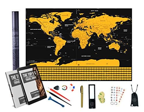 Scratch Off World Map in Gold With Flags - 32 x 23 Inches - FREE Accessory Pack &amp; eBook Travel Guide - Great Gift Idea for Travelers - By Crater Lake Outdoors