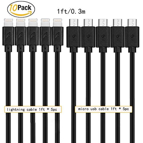GOPROOF 1FT [each 5pack] Lightning to USB Cable and Micro USB Connector Nylon Braided Cable Compatible with iPhone/iPad Devices,Samsung,HTC,and More (black)