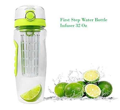 FIRST STEP 32 OZ FRUIT INFUSER Water Bottle, BPA Free using Tritan Materials - Flip Top Lid with Drinking Spout - Hydrate Healthy and Be Healthy- Personal Care (Green)