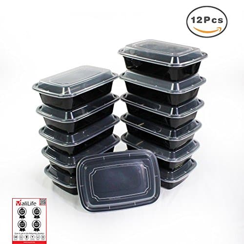 Valilife Meal Prep Bento Boxes [12 Pack] Single Compartment - Stackable, Reusable, Microwavable , Dishwasher &amp; Freezer Safe - Portion Control, 21 Day Fix &amp; Food Storage Containers (28 oz)