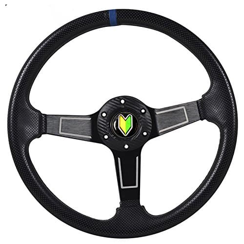 350mm Deep Dish Steering Wheel 6 Bolt Universal Custom (Solid Center Blue Stipe)