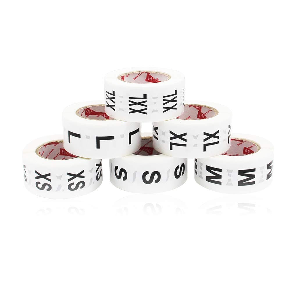 Hcode 1 Inch 25mm White Round Retail Clothing Size Label Adhesive Apparel Size Stickers A Set of 6 Rolls XS S M L XL XXL Total 3000 Pieces (White, XS-XXL)