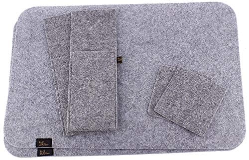 Elegant Felt Table Setting for 2/4 Persons Table Set including Place Mats, Coasters and Cutlery Pockets, Washable, Felt Table Place Mats or Table Mats and Coasters - A Beautiful Accessory for Your Dining Room, Fabric, Grey, 2 Personen / 6-tlg.