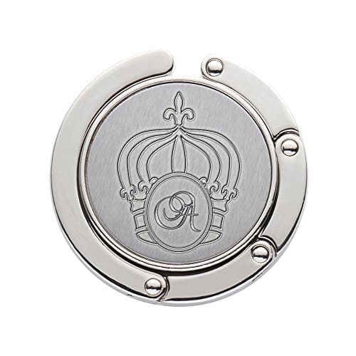 AMAVEL - Handbag Holder with Folding Hook - Crown Engraving - Personalised with [INITIAL] - Bag Hanger from Stainless Steel - Original Gift Ideas - Useful Accessories for Her - Christmas Presents