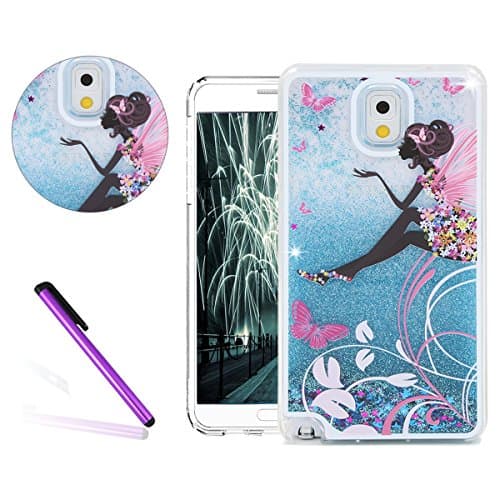 [Waving Wing Girl]Galaxy NOTE 3 Case, EMAXELER 3D Creative Design Painted Angel Girl Surface Inner Flowing Floating Bling Shiny Liquid PC Hard Case for Samsung Galaxy NOTE 3+Stylus Pen-Blue Liquid