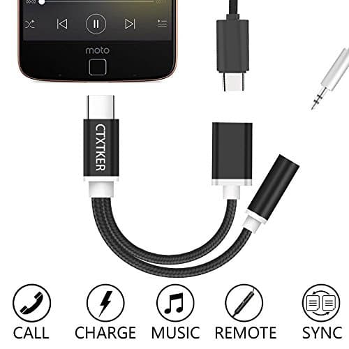 USB type c to 3.5mm,2 in 1 usb c to 3.5mm charge audio headphone adapter for Motorola Moto Z/Moto Z Force/Letv/Huawei Mate 10 Pro (Black)