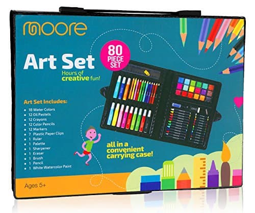 Moore: Deluxe 80 Piece Art Set With Super Art creativity box kit Wonderful Art Supplies case set for kids
