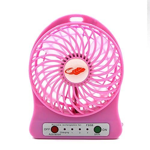 ReFeng USB Mini Fan, Triple Speed, USB Rechargeable Li Battery 2400mAh, up to 8 Hours Continuous Cooling, High Air Flow, Four Great Colors, Lightweight and Portable (Pink)