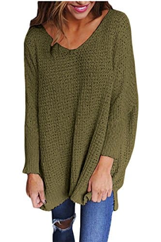 Viottis Women's Loose V-Neck Long Sleeve Pullover Knitted Sweaters Jumpers Tops