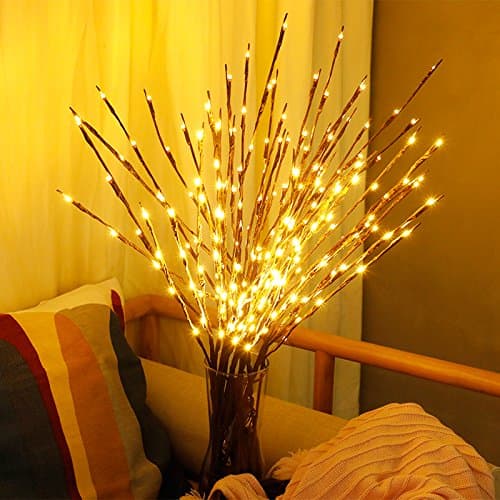 Warm White Branch Lights Each Pack 20 Led Battery Powered Decorative Party Garden Lights for Indoor Outdoor Willow Twig Branch Fairy Tree Lights (Warm White, 2pack)