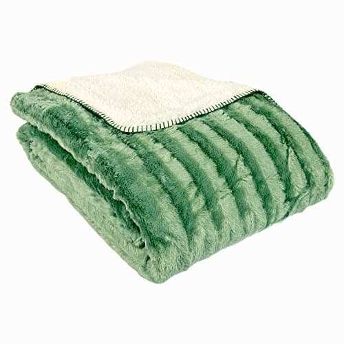 Cozy Fleece Oversized Luxury Solid Mink Throw Blanket with Sherpa Back, 60" x 80", Green