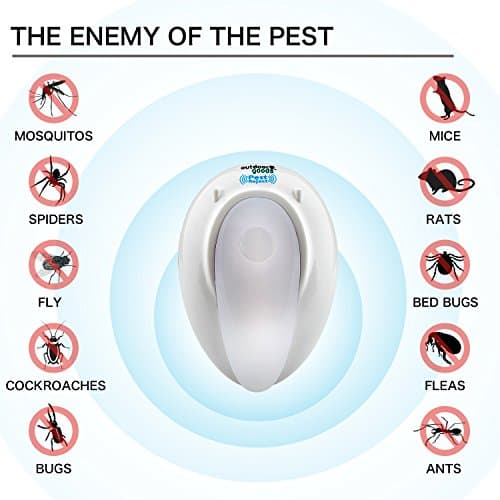 Pest Repeller Ultrasonic Insects Repellent Bug Zapper Electronic Control Plug with Night Light for home Indoor Outdoor Warehouse Get Rid of Mosquito Rat Roach Mice Spider Non-toxic Eco-friendly 4 pack