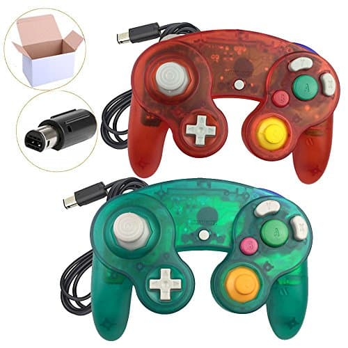 Koalud 2 Packs Classic Wired Gamepad Controllers for Wii Game Cube Gamecube console(Deep green and Clear red)