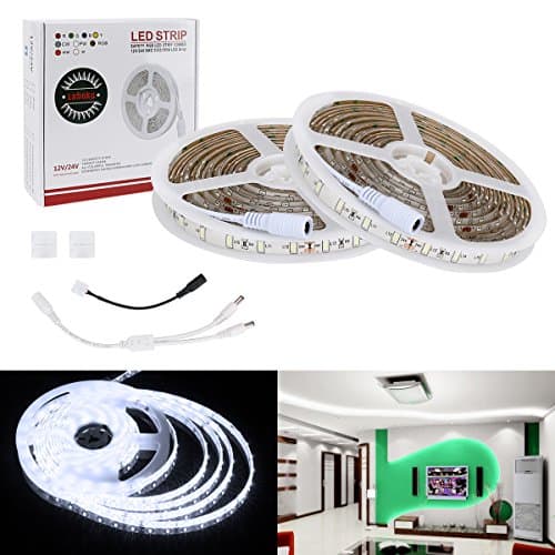 Lahoku LED Light Strip 2 Rolls 16.4ft DC 24V SMD5730 Cold White Flexible Effect Lighting for Indoor Party Christmas Holiday Festival Celebration (Waterproof IP65) … …