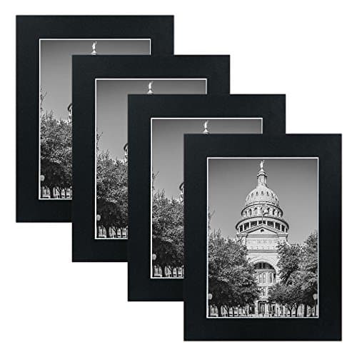 Mat Board Picture Frames - Multi Pack Frame Set 4pc . Wall gallery photo collage artwork and flat low profile kit BLACK. No Nails Required. Hanging strips included. (5x7)