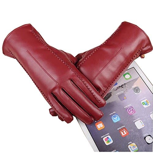 Roundeel PU Leather Gloves Texting TouchScreen Fall Winter Warm Glove For Women