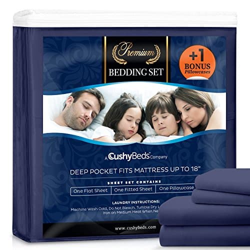 Premium Bed Sheet Set by CushyBeds - Brushed Microfiber 1800 Bedding - Hypoallergenic, Wrinkle, Fade, Stain Resistant - 4 Pieces Includes 1 BONUS Pillow Case (Twin, Navy Blue)