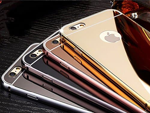 iPhone 6/6S Plus Mirror Case - NEW 2017 Aluminum Ultra-Thin [Bundle includes 2 Cases] Fashion Luxury Protective Hybrid Beauty Vanity Case in Mix Color [5.5 inch] (Black &amp; Silver)