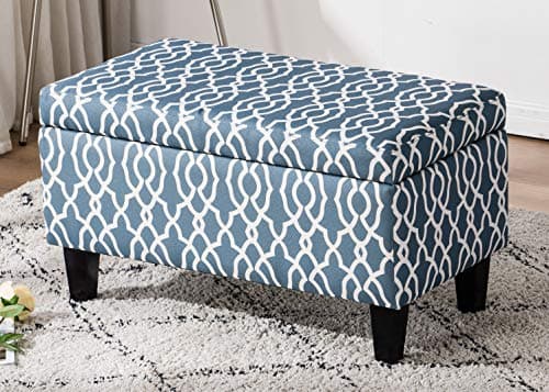 Legend Furniture White Strap Patterned Ottoman Bench With Large Storage Space and Safety Hinge for living room/bedroom Sectional, blue