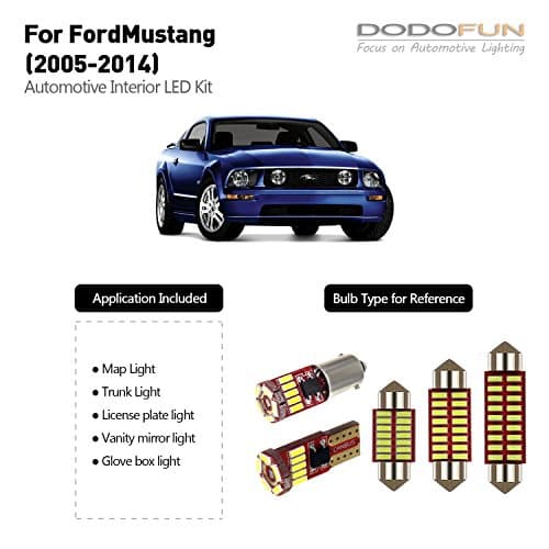 DODOFUN Deluxe Interior LED Lighting Kit for 2005-2014 Ford Mustang (8-pc Bulb 6000k)