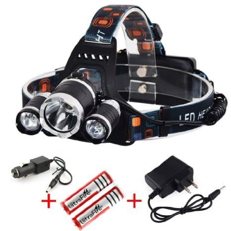 Super bright 3000 Lumens Bright Headlight Headlamp Flashlight Torch 3 CREE XM-L2 T6 LED with 2PCS Rechargeable Batteries and Wall Charger for Hiking Camping Riding Fishing Hunting