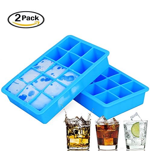 Silicone Ice 15-Cube Square Trays Set DayBuy 2 Pack Ice Cube Molds Maker, Reusable And BPA Free Safe For Cold Drink Ice Candy Cake Chocolate Jelly Pudding Biscuits Ice cubes (Blue)